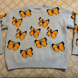 Crewneck Sweater w/ Butterfly Pattern
